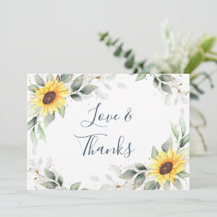 Elegante Sonnenblumen Grünpflanzen Floral Dankeskarte