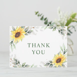Elegante Sonnenblumen Grünpflanzen Floral Dankeskarte