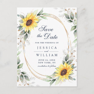 Elegante Sonnenblumen Grünzeug Hochzeit Bewahrt da Postkarte