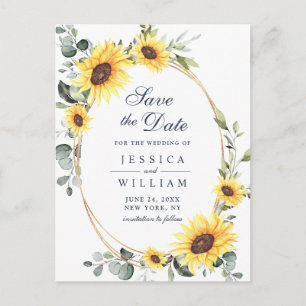 Elegante Sonnenblumen Grünzeug Hochzeit Save the D Postkarte
