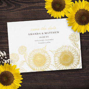 Elegante Sonnenblumen Herbst Hochzeit Save The Dat Folieneinladung