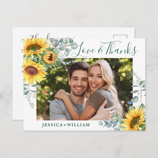 Elegante Sonnenblumen Hochzeit Blumenflora Danke F Postkarte (Vorne/Hinten)