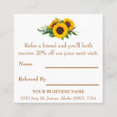 Elegante Sonnenblumen Kleines Unternehmen Empfehlungskarte (Rückseite)