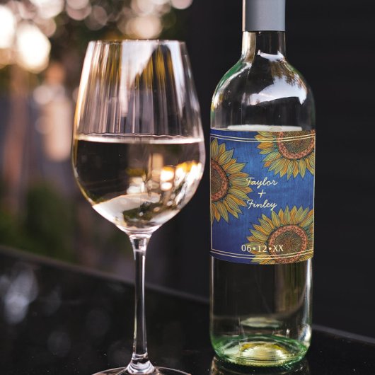 Elegante Sonnenblumen Land Rustikale Hochzeit der  Weinetikett
