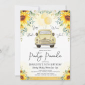 Elegante Sonnenblumen-Laufwerk Thru Geburtstagspar Einladung (Vorderseite)