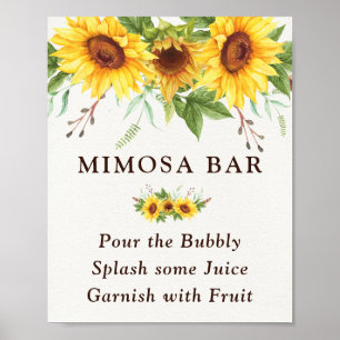 Elegante Sonnenblumen Mimosa Bar Hochzeit Brautpar Poster