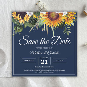 Elegante Sonnenblumen Navy Blau Florale Hochzeit Save The Date