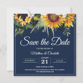 Elegante Sonnenblumen Navy Blue Floral Hochzeit Save The Date (Vorderseite)