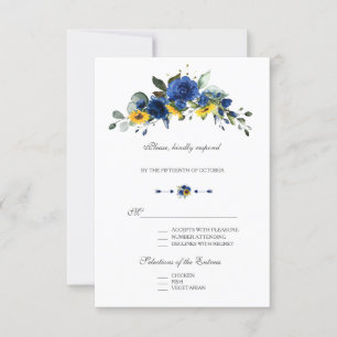 Elegante Sonnenblumen Navyblaue Blumen Hochzeit RSVP Karte