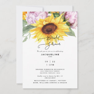 Elegante Sonnenblumen & Pfingstrosen Weiße Brautpa Einladung