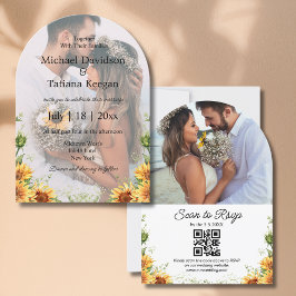 Elegante Sonnenblumen qr Code 2 Foto Boardhochzeit Einladung