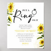 Elegante Sonnenblumen | Ring Game Brautparty Sign Poster (Vorne)