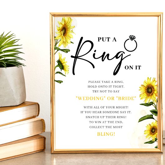 Elegante Sonnenblumen | Ring Game Brautparty Sign Poster