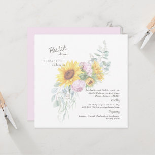 Elegante Sonnenblumen Rosa Pfingstrose Braut Quadr Einladung