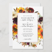 Elegante Sonnenblumen Rose Burgund Blumenhochzeit Einladung (Vorderseite)