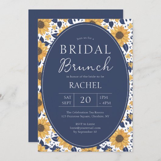 Elegante Sonnenblumen Rustic Bridal Brunch Einladu Einladung (Vorne/Hinten)