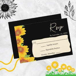 Elegante Sonnenblumen Schwarzer Hintergrund Blüten RSVP Karte
