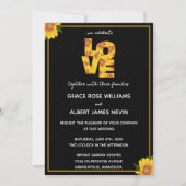 Elegante Sonnenblumen Schwarzer Hintergrund LIEBE  Einladung (Vorderseite)