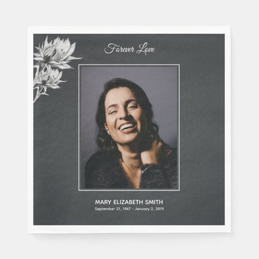 Elegante Sonnenblumen Schwarzes Foto Beerdigung Ge Serviette (Vorderseite)