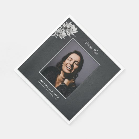 Elegante Sonnenblumen Schwarzes Foto Beerdigung Ge Serviette (Ecke)