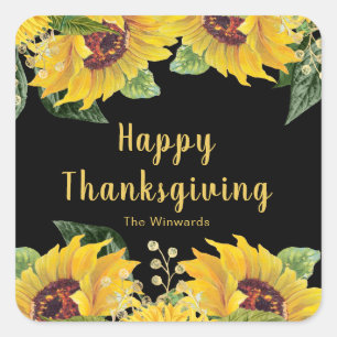 Elegante Sonnenblumen und Blätter Thanksgiving-Par Quadratischer Aufkleber