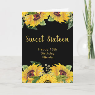 Elegante Sonnenblumen und Blattwerk Sweet Sixteen Karte