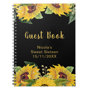 Elegante Sonnenblumen und Blattwerk Sweet Sixteen  Notizblock