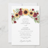 Elegante Sonnenblumen- und Burgunder-Hochzeit Einladung (Vorderseite)