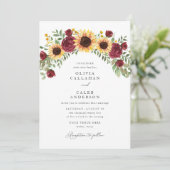 Elegante Sonnenblumen- und Burgunder-Hochzeit Einladung (Stehend Vorderseite)