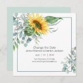Elegante Sonnenblumen und Eukalyptus Ändern Sie da Save The Date (Vorne/Hinten)