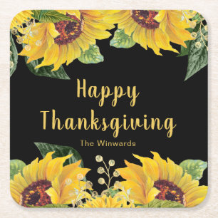 Elegante Sonnenblumen und Laub Thanksgiving-Party Rechteckiger Pappuntersetzer