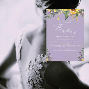 Elegante Sonnenblumen- und Lavendel-Hochzeit II Einladung