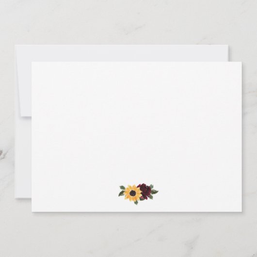 Elegante Sonnenblumen und Rose Probe Abendessen Einladung (Rückseite)