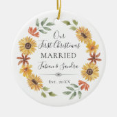 Elegante Sonnenblumen Unser erstes Weihnachtsfest Keramik Ornament (Vorne)