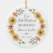 Elegante Sonnenblumen Unser erstes Weihnachtsfest Keramik Ornament (Hinten)