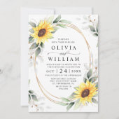 Elegante Sonnenblumen Watercolor Grüne Hochzeit Einladung (Vorderseite)