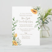Elegante Sonnenblumenblätterung Gold Text Hochzeit Einladung (Stehend Vorderseite)