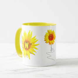 Elegante Sonnenblumencoffee Tasse (Name & Monogram