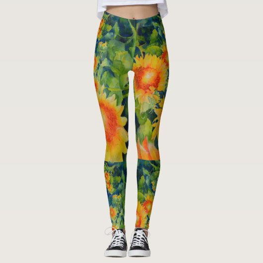 Elegante Sonnenblumenfelder Leggings (Vorderseite)