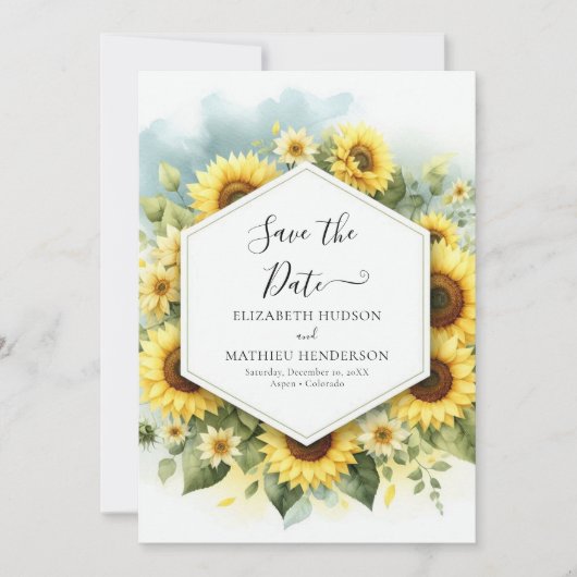 Elegante Sonnenblumenhochzeit Save The Date (Vorderseite)