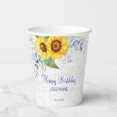Elegante Sonnenblumenmauer Brick Floral Geburtstag Pappbecher (Rückseite)