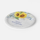 Elegante Sonnenblumenmauer Brick Floral Geburtstag Pappteller (Schrägansicht)
