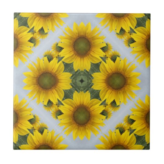 Elegante Sonnenblumenmosaik Muster Keramik Tile Fliese (Vorderseite)