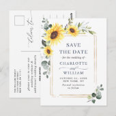 Elegante SonnenblumenWedding Save the Date QR Code Postkarte (Vorne/Hinten)