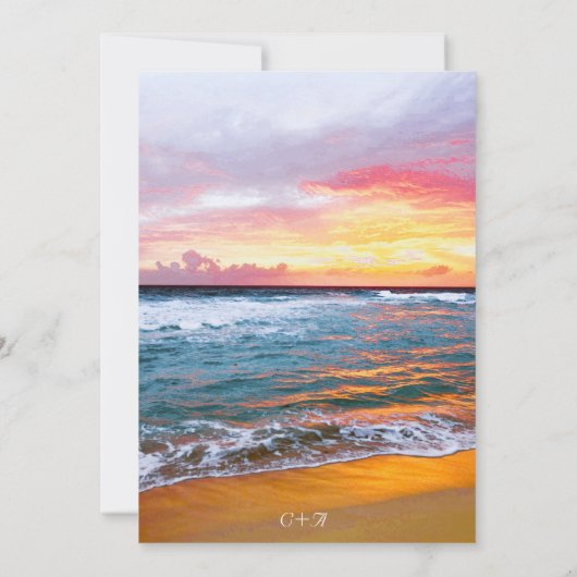 Elegante Sonnenuntergang Beach Sommer Schönwetter Einladung (Rückseite)