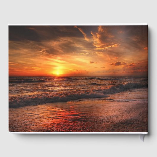 Elegante Sonnenuntergang Beach String Lights Somme Gästebuch (Rückseite)