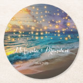 Elegante Sonnenuntergang Beach String Lights Somme Runder Pappuntersetzer (Vorderseite)