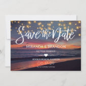 Elegante Sonnenuntergang Beach String Lights Somme Save The Date (Vorderseite)