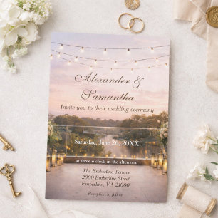 Elegante Sonnenuntergangs-Fluss-Hochzeit Einladung