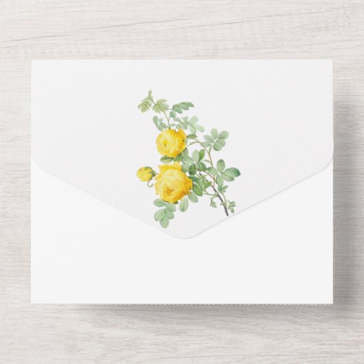 Elegante, sonnige Gelbe Rosen Hochzeit in OO All In One Einladung (Rückseite)